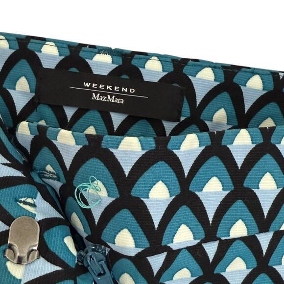 Max Mara Trousers Size 12 Blue Print Papy Cigarette Stretch NEW - Picture 7 of 11